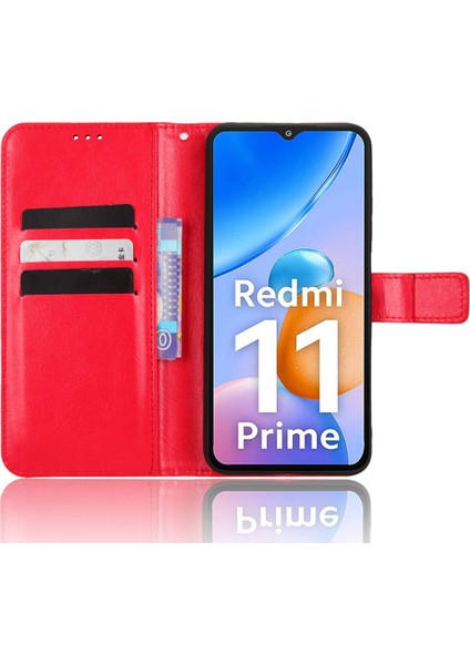 Pu Deri Cüzdan Xiaomi Redmi Için Manyetik Telefon Kılıfı 11 Prime 4g, Çılgın At Doku Standı Özellik Kabuk Kapağı Strap-Red ile (Yurt Dışından) fırsatları