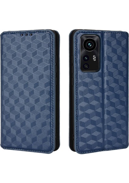 Xiaomi Için 12 Lite 5g Baskı Rhombus Desen Pu Deri Deri Stand Cüzdan Kılıfı Manyetik Otomatik Kapanış Telefon Kapak Mavisi (Yurt Dışından)