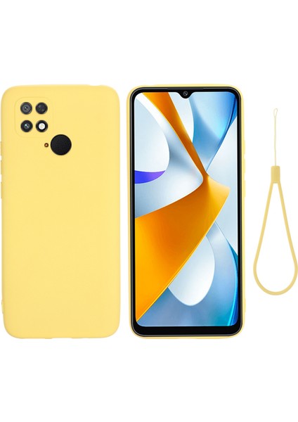Xiaomi Poco C40 4g Için Sıvı Silikon Telefon Kılıfı, Yumuşak Fiber Astar Strap-Sarı (Yurt Dışından)