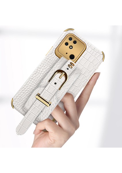 Xiaomi Redmi Için 10C Elektrapılaşma Timsah Doku Pu Deri Kaplamalı Tpu Kılıf El Kayışı Kickstand Telefon Kapak Sarı (Yurt Dışından) fiyatları