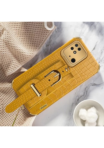 Xiaomi Redmi Için 10C Elektrapılaşma Timsah Doku Pu Deri Kaplamalı Tpu Kılıf El Kayışı Kickstand Telefon Kapak Sarı (Yurt Dışından) indirimleri