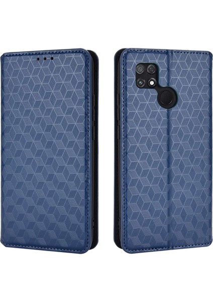 Xiaomi Için Poco C40 4g Pu Deri Stand Cüzdan Otomatik Kapatma Manyetik Telefon Kılıfı Baskılı Rhombus Desen Folio Flip Cover-Blue (Yurt Dışından)