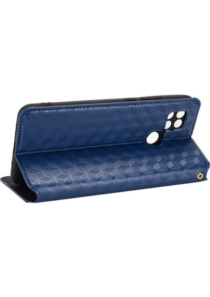 Xiaomi Için Poco C40 4g Pu Deri Stand Cüzdan Otomatik Kapatma Manyetik Telefon Kılıfı Baskılı Rhombus Desen Folio Flip Cover-Blue (Yurt Dışından)