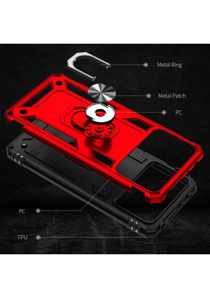 Xiaomi Poco X4 Pro 5g Yüzük Kickstand Telefon Kılıfı Yumuşak Tpu+Sert Pc Askeri Şok Geçirmez Koruyucu Kapak-Kırmızı (Yurt Dışından) modelleri