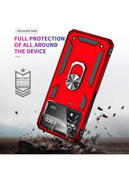 Xiaomi Poco X4 Pro 5g Yüzük Kickstand Telefon Kılıfı Yumuşak Tpu+Sert Pc Askeri Şok Geçirmez Koruyucu Kapak-Kırmızı (Yurt Dışından) indirimleri