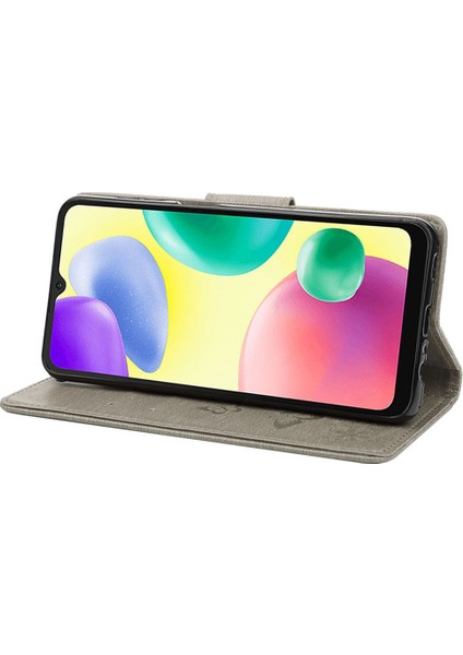 Xiaomi Için Redmi 10A Pu Deri Kelebek Çiçeği Baskılı Kılıf Stand Cüzdan Tasarım Telefon Koruyucu Kapak Grey (Yurt Dışından)
