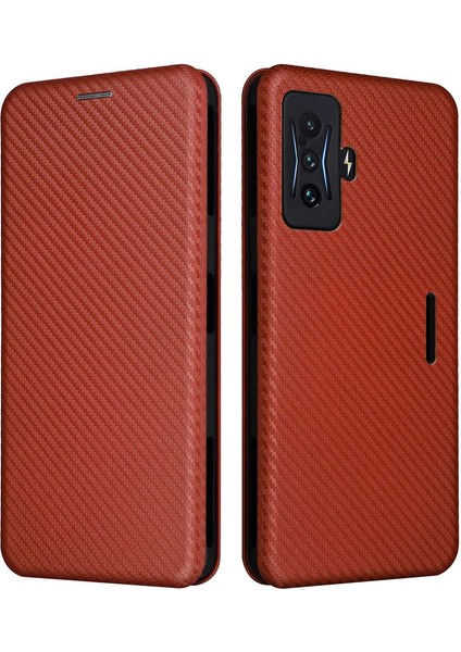 Xiaomi Için Poco F4 Gt/redmı K50 Oyun Karbon Fiber Doku Manyetik Otomatik Kapanış Pu Deri Kılıf Kartı Yuvası Telefon Kabuğu Koruyucu-Orange (Yurt Dışından)