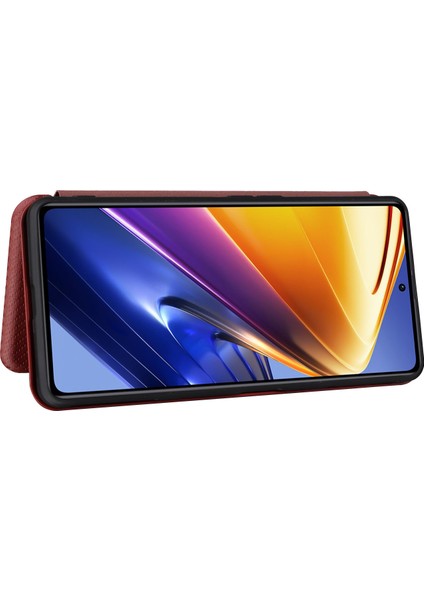 Xiaomi Için Poco F4 Gt/redmı K50 Oyun Karbon Fiber Doku Manyetik Otomatik Kapanış Pu Deri Kılıf Kartı Yuvası Telefon Kabuğu Koruyucu-Orange (Yurt Dışından)