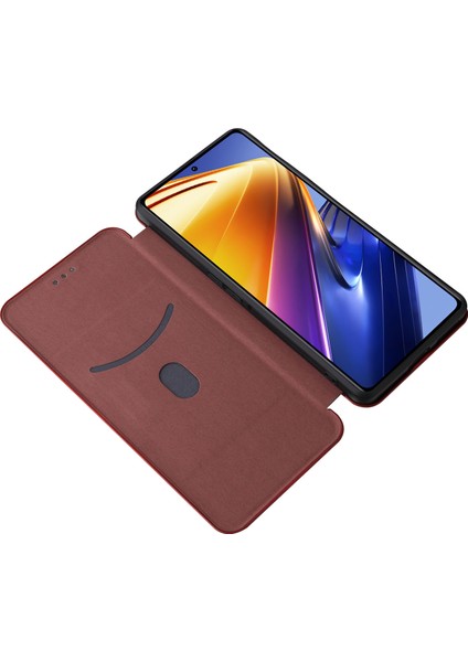 Xiaomi Için Poco F4 Gt/redmı K50 Oyun Karbon Fiber Doku Manyetik Otomatik Kapanış Pu Deri Kılıf Kartı Yuvası Telefon Kabuğu Koruyucu-Orange (Yurt Dışından)