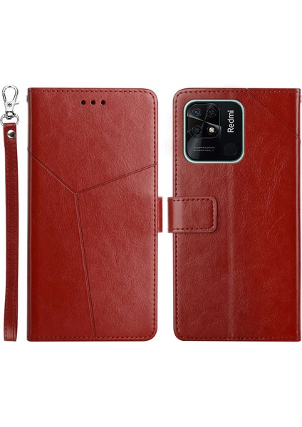 Xiaomi Için HT01 Redmi 10C Cüzdan Standı Pu Deri Kapsayan Telefon+Yumuşak Tpu Y Şekilli Çizgiler (Yurt Dışından)