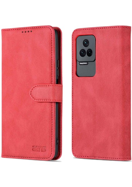 Xiaomi Için Redmi K50/K50 Pro Pu Deri Cüzdan Telefon Kılıfı Tam Vücut Koruma Standı Manyetik Folio Katlanır Kapak-Kırmızı (Yurt Dışından)
