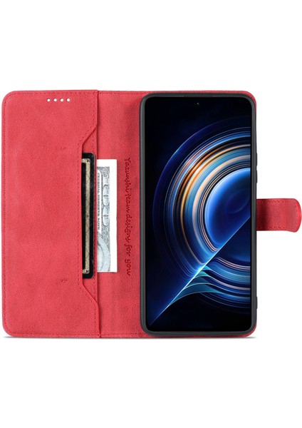 Xiaomi Için Redmi K50/K50 Pro Pu Deri Cüzdan Telefon Kılıfı Tam Vücut Koruma Standı Manyetik Folio Katlanır Kapak-Kırmızı (Yurt Dışından) fiyatları