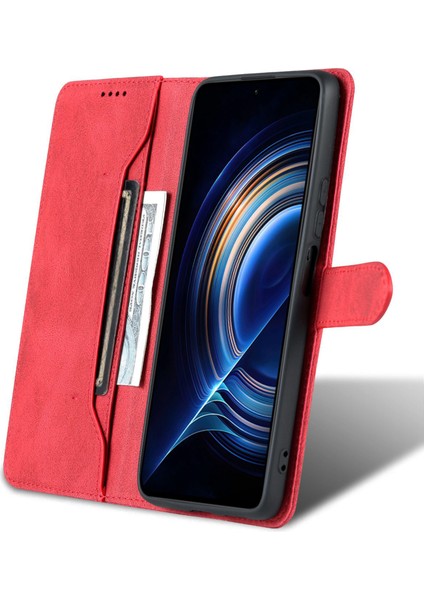 Xiaomi Için Redmi K50/K50 Pro Pu Deri Cüzdan Telefon Kılıfı Tam Vücut Koruma Standı Manyetik Folio Katlanır Kapak-Kırmızı (Yurt Dışından) modelleri