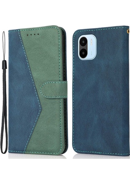 Xiaomi Redmi A1 4g/a2 4g Manyetik Toka Standı Için Pu Deri Renk Ekleme Çantası, Bilek Kayış Mavisi/yeşil ile Telefon Cüzdan Kapağı Özellikli (Yurt Dışından)