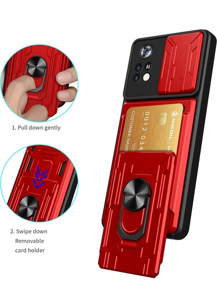 Xiaomi Poco X4 Pro 5g Slayt Kamera Kapağı Pc+Tpu Kart Tutucu Telefon Kılıfı ile Ring Kickstand-White (Yurt Dışından) indirimleri