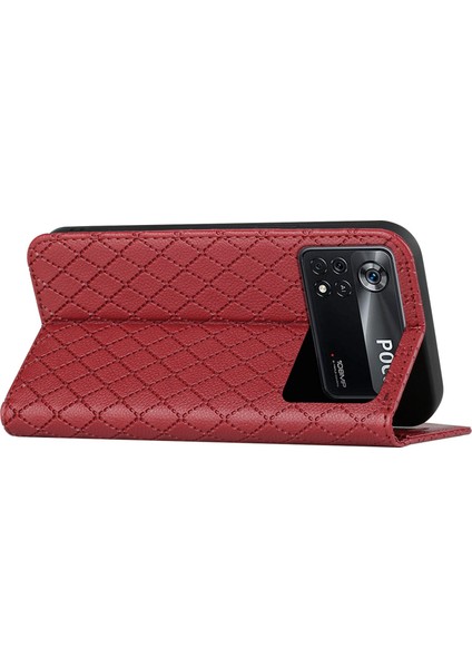 Xiaomi Poco X4 Pro 5g Anti-Fall Litchi Doku Doku Desenli Desenli Desen Rfıd Engelleme Koruyucu Kılıf Kırmızısı (Yurt Dışından)