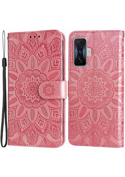 Xiaomi Redmi K50 Gaming Için 5g/poco F4 Gt Manyetik Kapatma Pu Deri Kılıf Ayçiçeği Basılı Stand Flip Cüzdan Telefon Kapağı Strap-Pink ile (Yurt Dışından)