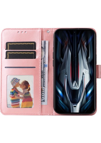 Xiaomi Redmi K50 Gaming Için 5g/poco F4 Gt Manyetik Kapatma Pu Deri Kılıf Ayçiçeği Basılı Stand Flip Cüzdan Telefon Kapağı Strap-Pink ile (Yurt Dışından)