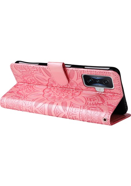 Xiaomi Redmi K50 Gaming Için 5g/poco F4 Gt Manyetik Kapatma Pu Deri Kılıf Ayçiçeği Basılı Stand Flip Cüzdan Telefon Kapağı Strap-Pink ile (Yurt Dışından)