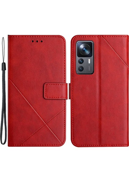 Xiaomi 12T 5G/12T Pro 5g/redmi K50 Ultra 5g Düz Renk Çizgisi Baskı Pu Deri Telefon Kabuğu, Cüzdan Stand Tasarım Şok Geçirmez Manyetik Toka Telefon Korusu (Yurt Dışından)