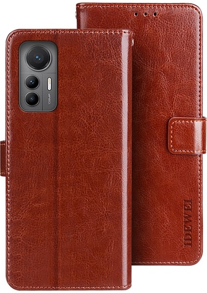 Xiaomi Için 12 Lite 5g Çılgın At Doku Telefon Kılıfı Şok Geçirmez Pu Deri Katlanabilir Stand Cüzdan Flip Telefon Kapak-Kahverengi (Yurt Dışından)