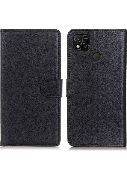 Xiaomi Redmi 10A Için Cüzdan Tarzı Telefon Kılıfı, Katlanabilir Stand Litchi Doku Pu Deri Kabuk Black (Yurt Dışından)