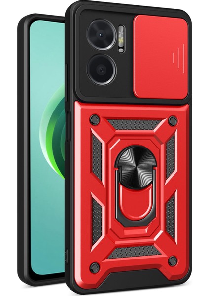 Xiaomi Redmi Için Bump Proof Telefon Kılıfı Not 11E 5g/redmi 10 5g/10 Prime+ 5g, Pc+ Tpu Koruyucu Arka Kapak Slayt Kamera Koruyucu ve Yüzük Kickstand-Red (Yurt Dışından)