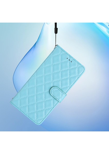 Xiaomi Redmi Için 10A Pu Deri Deri Flip Stand Dikiş Çizgisi Rhombus Cüzdan Telefon Kılıf Sky Sky Mavi (Yurt Dışından)