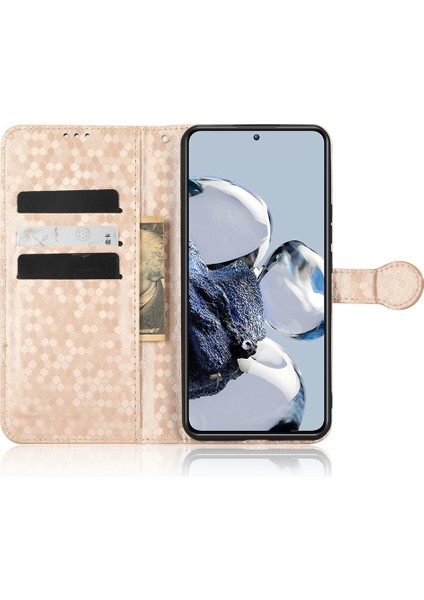 Xiaomi 12T Pro 5g Dot Desen Için Baskılı Pu Deri Telefon Kılıfı Stand Cüzdan Manyetik Damla Damlı Flip Folio Telefon Kapağı Strap-Rose Altın (Yurt Dışından)