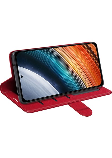 Xiaomi Için Poco F4 5g/redmi K40S 5g Şok Geçirmez Folio Flip Telefon Kılıfı Pu Deride Dirençli Çılgın At Doku Cüzdan Iyi Koruma Kapak-Kırmızı (Yurt Dışından) modelleri