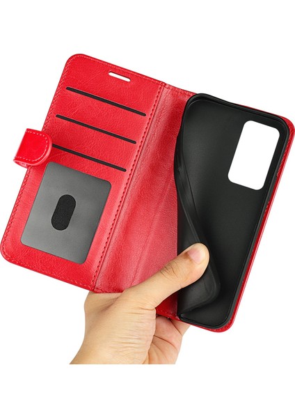 Xiaomi Için Poco F4 5g/redmi K40S 5g Şok Geçirmez Folio Flip Telefon Kılıfı Pu Deride Dirençli Çılgın At Doku Cüzdan Iyi Koruma Kapak-Kırmızı (Yurt Dışından) fırsatları