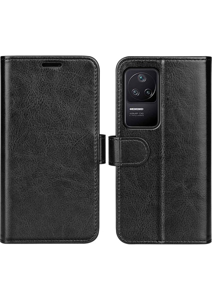 Xiaomi Için Poco F4 5g/redmi K40S 5g Şok Geçirmez Folio Flip Telefon Kılıfı Pu Deride Dirençli Çılgın At Doku Cüzdan Stand Iyi Koruma Kapak Black (Yurt Dışından)