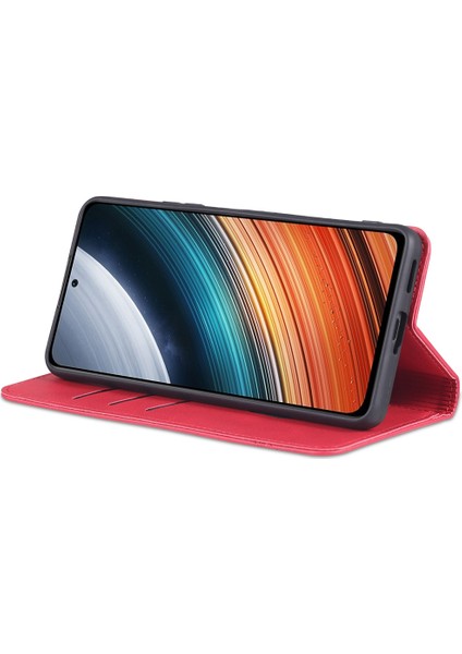 4U Sky Xiaomi Için Poco F4 5g/redmi K40S 5g Cüzdan Telefon Kılıfı Manyetik Otomatik Ahlak Dokulu Pu Deri Stand Koruyucu Telefon Kapak-Kırmızı (Yurt Dışından)