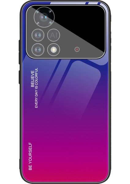 Xiaomi Poco X4 Pro 5g Şok Geçirmez Koruyucu Kabuk, Gradyan Renk Temperli Cam Arka+Yumuşak Tpu Kenarı Telefon Kasası Mavisi/gül (Yurt Dışından)