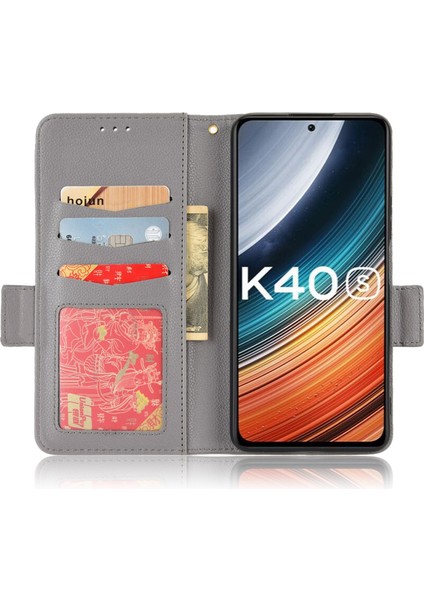 Xiaomi Için Poco F4 5g/redmi K40S 5g Pu Deri Şok Emilim Litchi Doku Telefon Kılıfı Stand Cüzdan Manyetik Toka Kapak-Grey (Yurt Dışından) modelleri