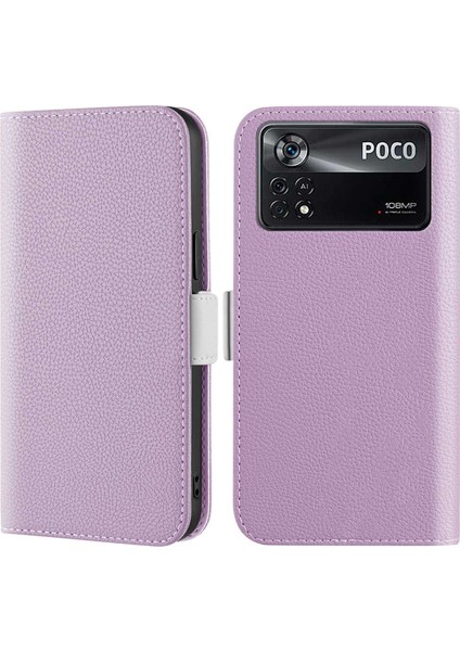 Xiaomi Poco X4 Pro 5g Için Katlanabilir Stand Deri Telefon Kılıfı, Şeker Renkli Litchi Doku Cüzdan Flip Kapak Morası (Yurt Dışından)