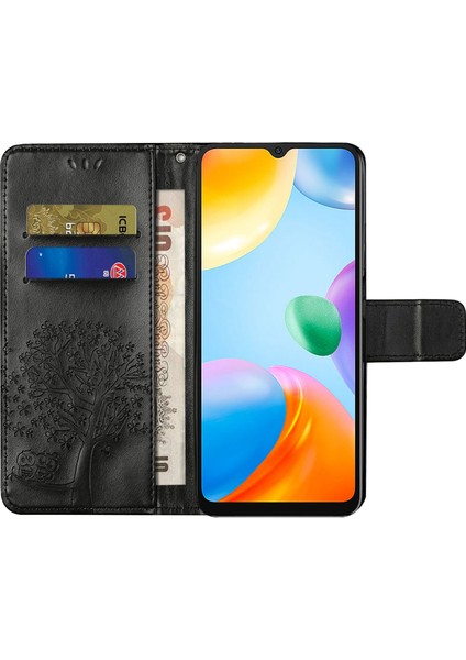 Xiaomi Redmi Için 10C Stand Pu Deri Kılıf Baskılı Baykuş Ağacı Desen Cüzdan Kapağı Strap-Black (Yurt Dışından) modelleri