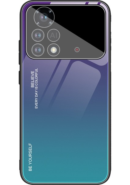 Xiaomi Poco X4 Pro 5g Şok Geçirmez Koruyucu Kabuk, Gradyan Renk Temperli Cam Arka+Yumuşak Tpu Kenarı Telefon Kasa-Mor/mavi (Yurt Dışından)