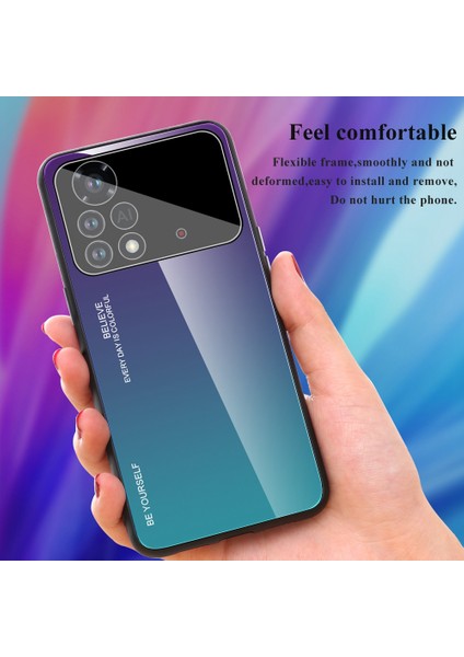 Xiaomi Poco X4 Pro 5g Şok Geçirmez Koruyucu Kabuk, Gradyan Renk Temperli Cam Arka+Yumuşak Tpu Kenarı Telefon Kasa-Mor/mavi (Yurt Dışından) fırsatları