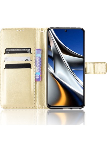 Xiaomi Için Poco X4 Pro 5g Çılgın At Dokusu Flip Cover Pu Deri Stand Cüzdan Şok Geçirmez Koruyucu Telefon Kasası, Bilek Kayış-Altın (Yurt Dışından) modelleri