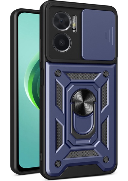 Xiaomi Redmi Için Bump Proof Telefon Kılıfı Not 11E 5g/redmi 10 5g/10 Prime+ 5g, Pc+ Tpu Koruyucu Arka Kapak Slayt Kamera Koruyucu ve Yüzük Kickstand-Mavi (Yurt Dışından)