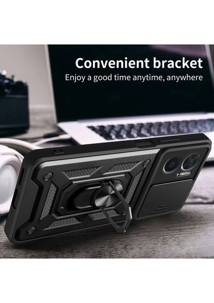 Xiaomi Redmi Için Bump Proof Telefon Kılıfı Not 11E 5g/redmi 10 5g/10 Prime+ 5g, Pc+ Tpu Koruyucu Arka Kapak Slayt Kamera Koruyucu ve Yüzük Kickstand-Red (Yurt Dışından)