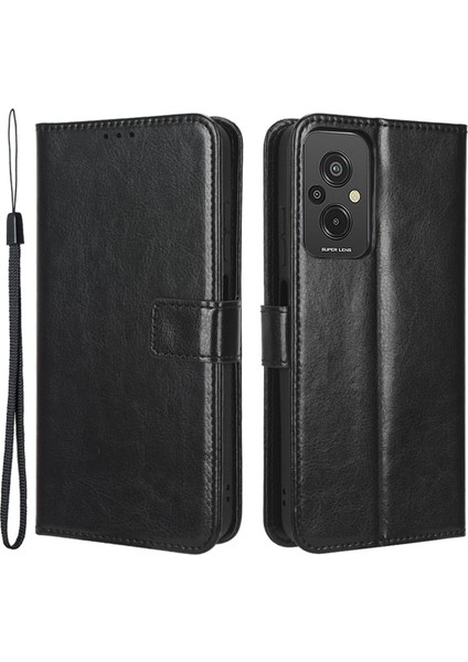 Pu Deri Cüzdan Xiaomi Redmi Için Manyetik Telefon Kılıfı 11 Prime 4g, Çılgın At Doku Standı Özellik Kabuk Kapağı Strap-Black (Yurt Dışından)
