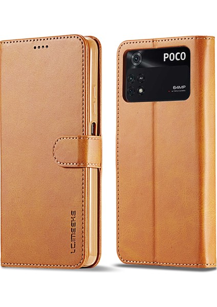 Xiaomi Için Poco M4 Pro 4g Iyi Korumalı Dokulu Pu Deri Flip Folio Stand Cüzdan Kılıf Kılıfı Telefon Kılıfı Kapak Işık Kahverengi (Yurt Dışından)