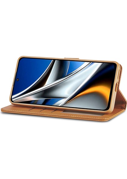 Xiaomi Için Poco M4 Pro 4g Iyi Korumalı Dokulu Pu Deri Flip Folio Stand Cüzdan Kılıf Kılıfı Telefon Kılıfı Kapak Işık Kahverengi (Yurt Dışından) modelleri