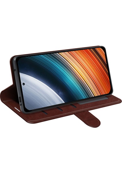 Xiaomi Için Poco F4 5g/redmi K40S 5g Şok Geçirmez Folio Flip Telefon Kılıfı Pu Deride Dirençli Çılgın At Doku Cüzdan Iyi Koruma Kapak Kahverengi (Yurt Dışından) modelleri