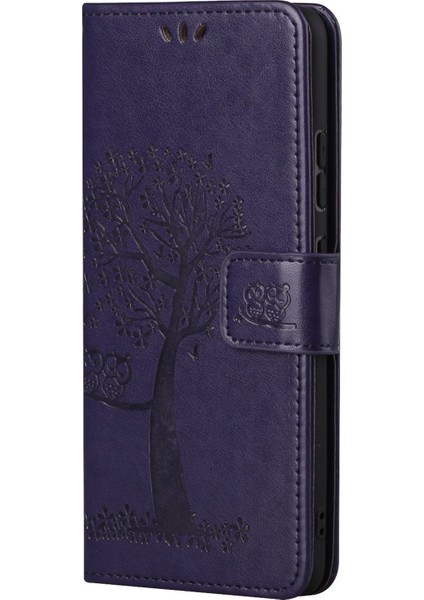 Xiaomi Redmi Için 10C Stand Pu Deri Kılıf Strap-Dark Mor ile Baskalı Baykuş Ağacı Desen Cüzdan Kapağı (Yurt Dışından) fırsatları