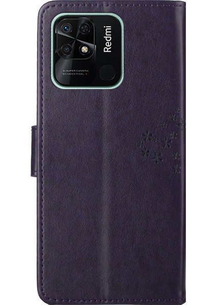 Xiaomi Redmi Için 10C Stand Pu Deri Kılıf Strap-Dark Mor ile Baskalı Baykuş Ağacı Desen Cüzdan Kapağı (Yurt Dışından) indirimleri