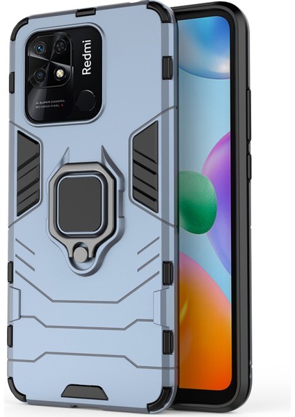 Xiaomi Redmi 10C Için Ring Tutucu Kickstand Telefon Kılıfı, Yumuşak Tpu+Sabit Pc Damla Geçirmez Koruyucu Kapak-Mavi (Yurt Dışından)