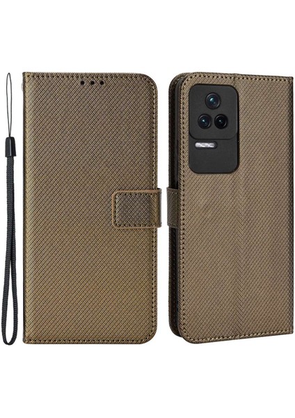Xiaomi Için Redmi K50/K50 Pro Diamond Doku Pu Derisi Iyi Korunmuş Telefon Kasası Cüzdan Stand Kapağı Strap-Brown (Yurt Dışından)